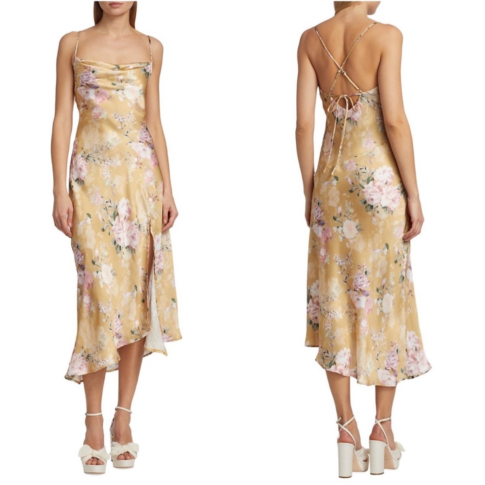 NWT // ASTR The Label - Gaia Mustard Yellow Floral Satin Dress